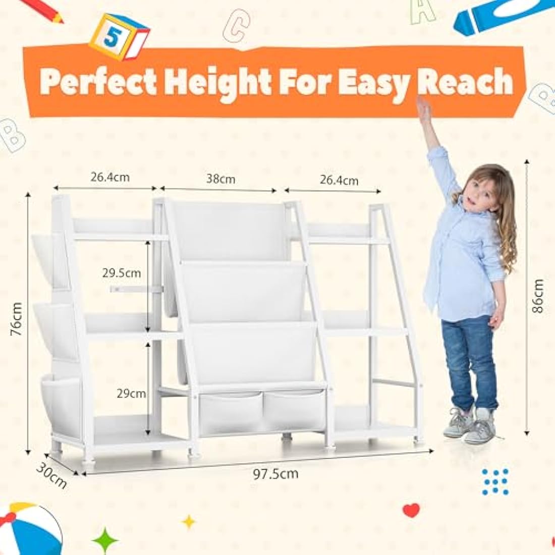 GoTiling Kids Bookshelf and Toy Storage: 3-Tier Book Shelf Childrens Bookcase - 6 Small Storage Units for Kids Room, Playroom, Nursery and Bedroom