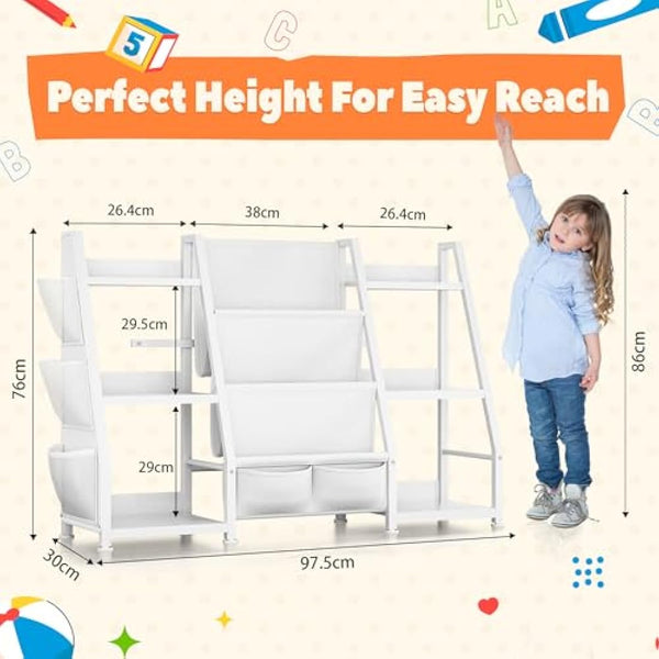 GoTiling Kids Bookshelf and Toy Storage: 3-Tier Book Shelf Childrens Bookcase - 6 Small Storage Units for Kids Room, Playroom, Nursery and Bedroom