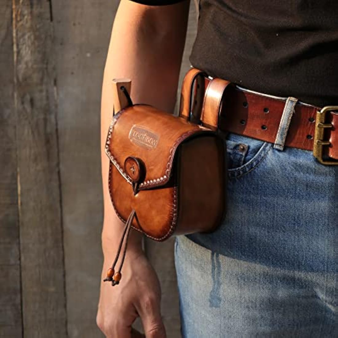 TOURBON Multitool Leather Belt Pouch EDC Fire Starter Holder for Outdoor Camping Survival Hunting