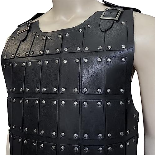 HiiFeuer Medieval Studded Leather Armor, Vintage Mercenary Body Armor Faux Leather, Adjustable Chest Armour for LARP Costume& Ren Faire