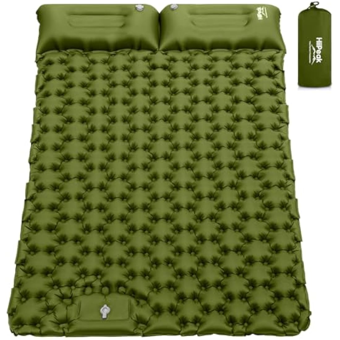 HiiPeak Camping Sleeping Pad, Ultralight Camping Mat with Pillow Built-in Foot Pump Inflatable Sleeping Pads Compact for Backpacking Hiking Traveling Tent (Double Green)