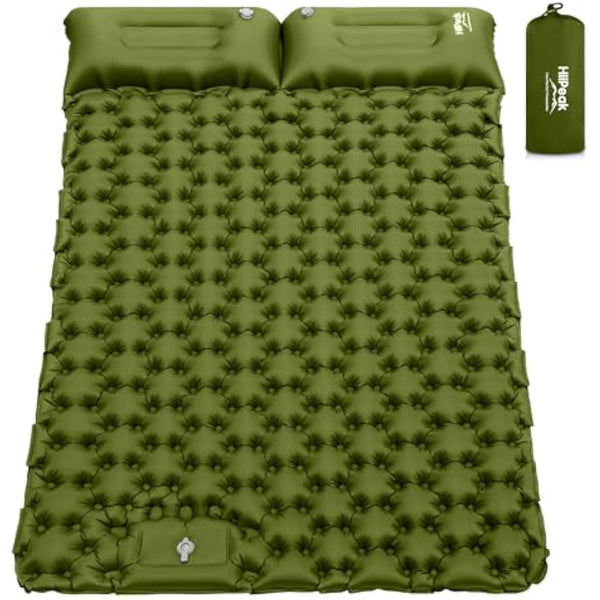 HiiPeak Camping Sleeping Pad, Ultralight Camping Mat with Pillow Built-in Foot Pump Inflatable Sleeping Pads Compact for Backpacking Hiking Traveling Tent (Double Green)