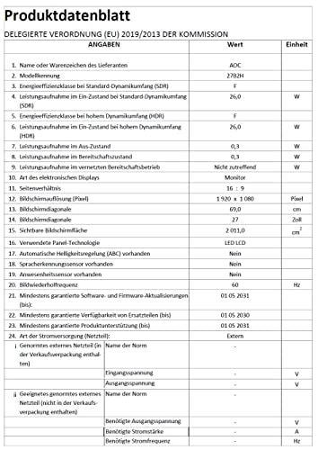 AOC 27B3CA2 - 27 Inch FHD Monitor, 100Hz, IPS, Speakers, USB-C Connectivity, FlickerFree, Adaptive Sync, LowBlue (1920 x 1080, 250 cd/m2, HDMI 1.4 / USB-C 65W Power delivery)