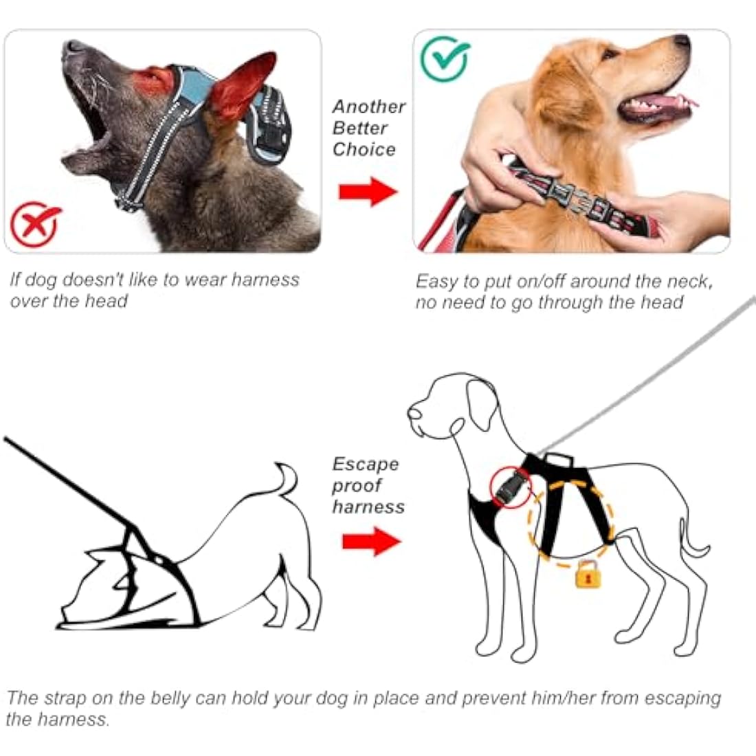 HEELE Dog Harness - Escape Proof, No Pull Reflective Adjustable Vest with Durable Handle, Large/Active Dogs, Red