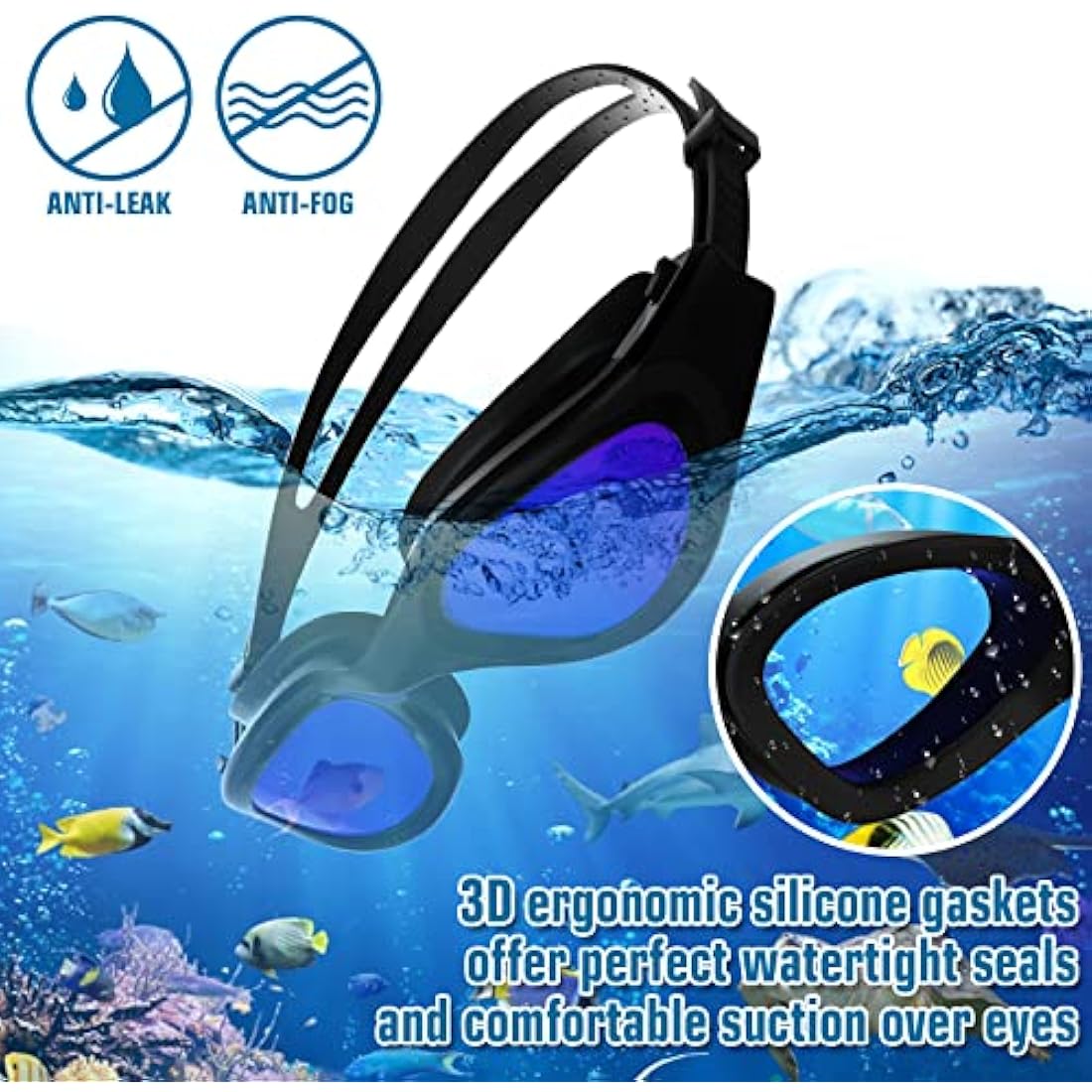 Adult Swimming Goggles,Polarized Open Water Goggles Swimming Anti Fog UV Protection No Leakage Clear Vision Easy to Adjust for Adults Men Women Teenagers