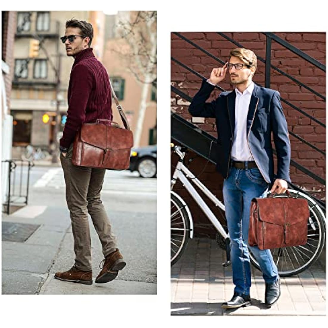 Estarer Leather Laptop Bag 17-17.3 Inch Mens Large Satchel Briefcase Shoulder Bag for Work Business Travel Brown