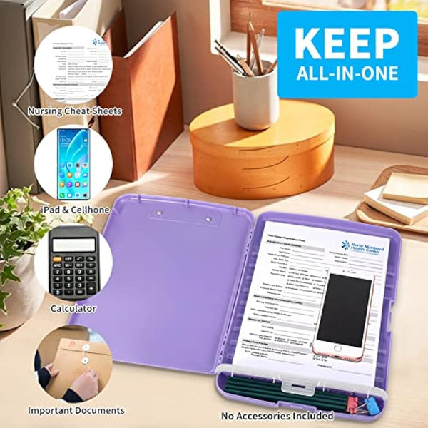 DMFLY Clipboard with Storage, Heavy Duty Clip Boards with Pen Holder, A4 Plastic Clipboards with Compartment, Holds 6+ Pencils and 200+ Sheets, Strong Clipboards with Low Profile Clip, Great for Work