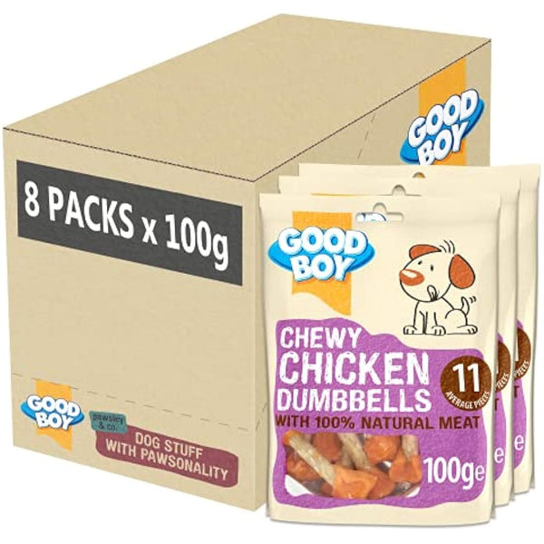 Good Boy - Chewy Chicken Dumbbells - Dog Treats - Made with 100% Natural Chicken Breast Meat - 100 g ℮ - Low Fat Dog Treats - Case of 8
