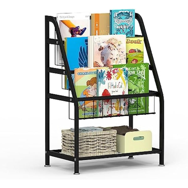 Huhote Children Kids Bookshelf, Small Bookcase, Kids Book Rack, Book and Toy Storage Organizer Display Stands Shelf for Small Place Living Room Study Children's Room (Black)
