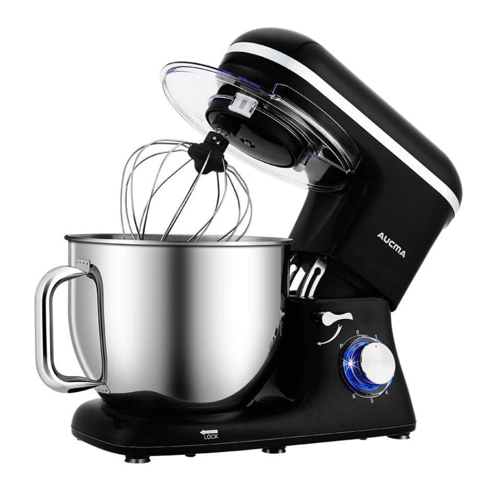 Aucma Stand Mixer, 6.2L Food Mixers for Baking, Electric Kitchen Mixers with Bowl, Dough Hook, Wire Whip & Beater (6.2L, Black)