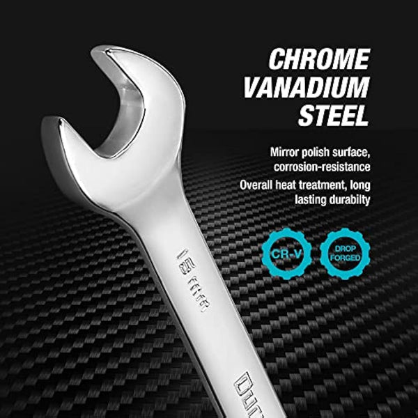 DURATECH Flex-Head Ratchet Spanner Set, 12-Piece Combination Wrench Set with 72 Tooth Ratchet Gear, Chrome Vanadium Steel, Metric, 8-19mm