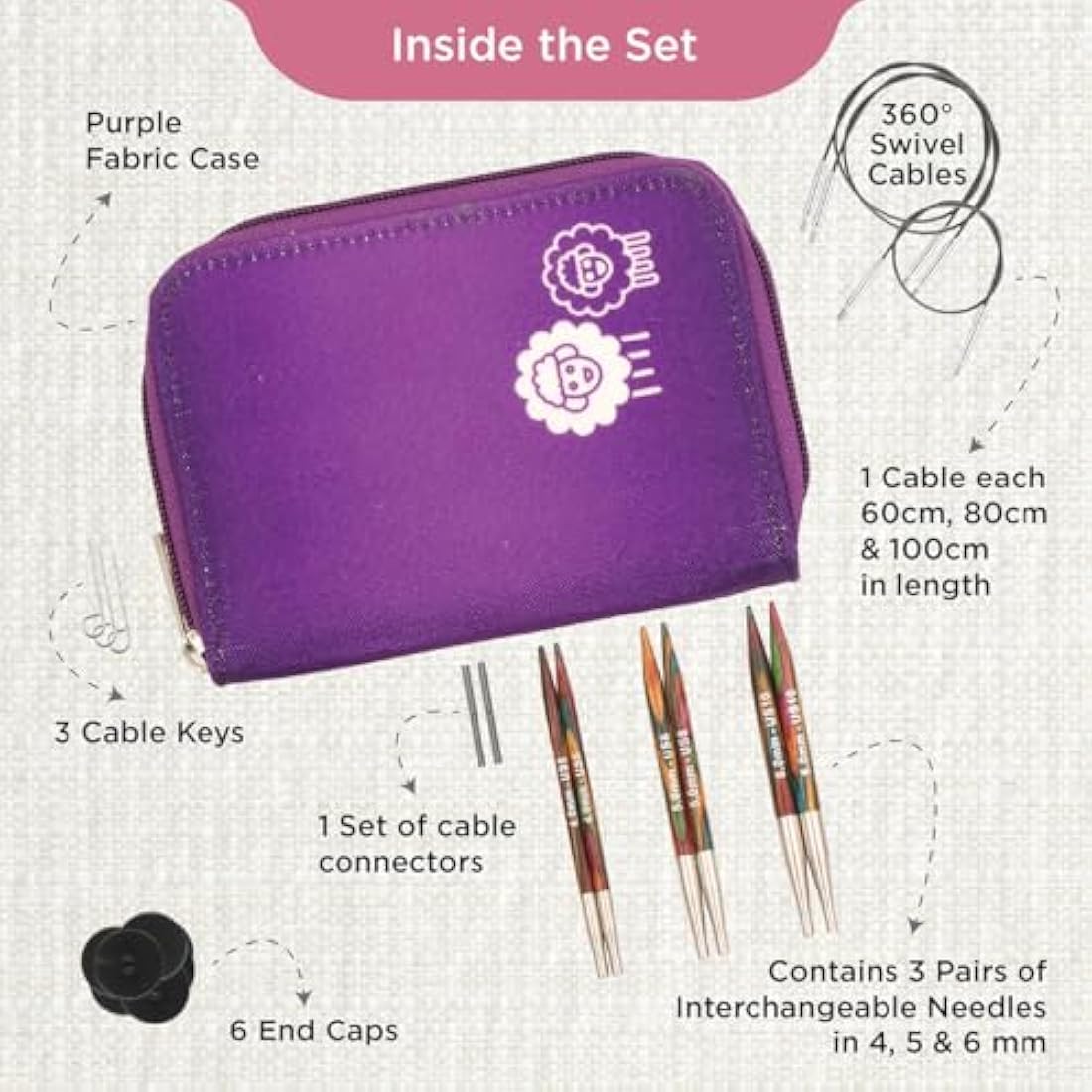 KnitPro Symfonie Starter Interchangeable Circular Needle Set 5" (13cm) | 3 Sizes (4mm to 6mm)