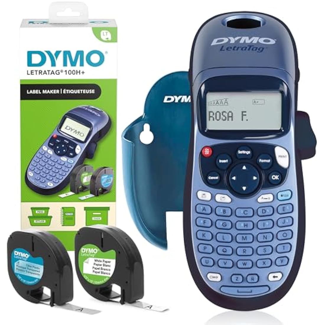 Dymo LetraTag LT-100H Label Maker Starter Kit+ | Handheld Label Printer Machine | with Paper, Clear Plastic Label Tape & Machine Holder | Ideal for Office or Home