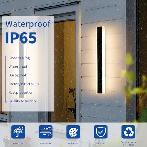 Mikeru 60cm Outdoor Long Wall Light, 2pack 3 Colours 3000k Warm White/4500k Neutral/6000k Cold White LED Outdoor Wall Light, IP65 Rainproof Modern Acrylic Wall Sconce for Patio, Garage, Porch