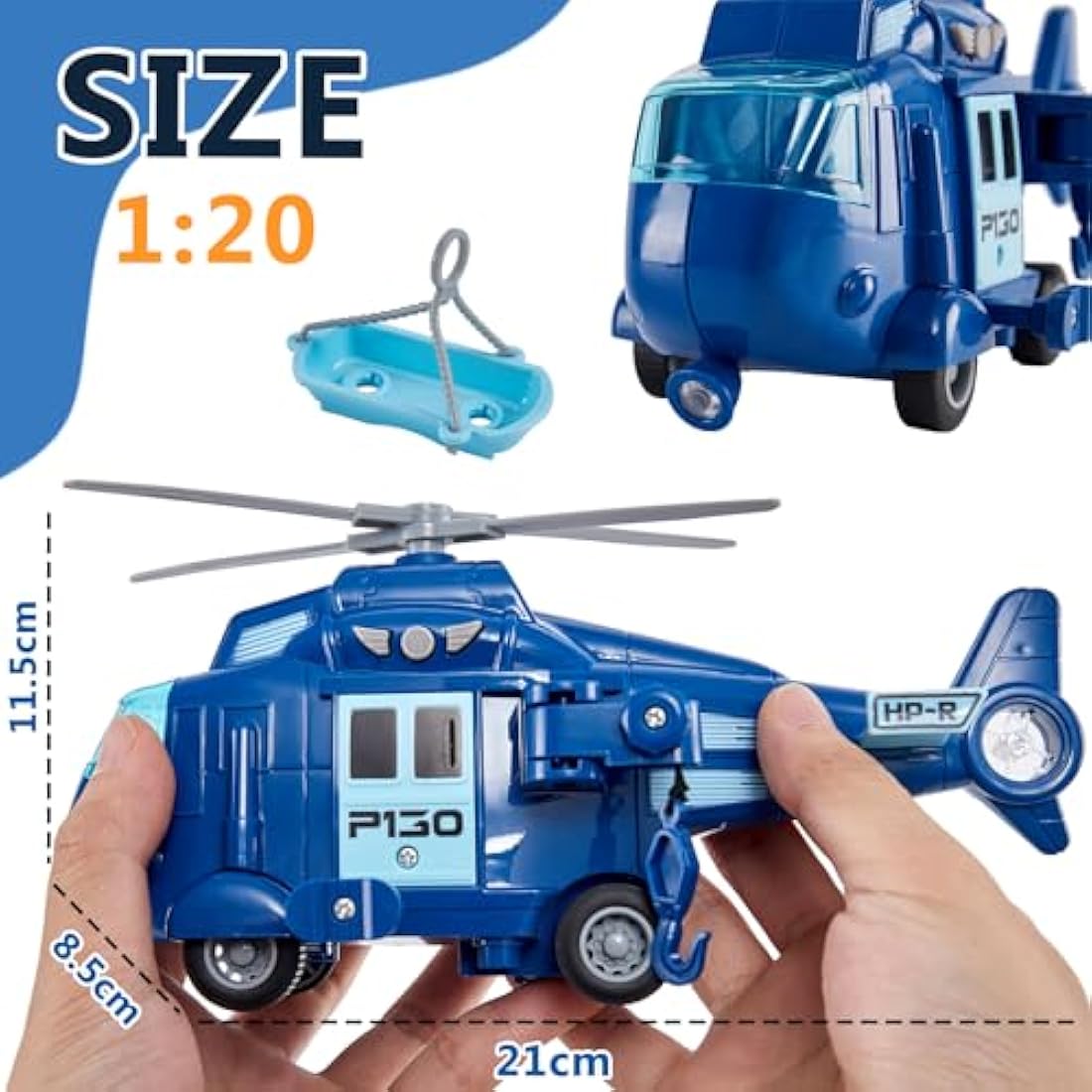 HERSITY Rescue Helicopter Toy Blue Police Plane with Light and Sound Push and Go Airplane Gifts for Kids Toddlers 3 4 5 Years Old