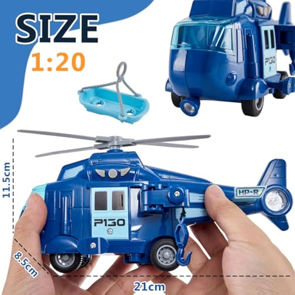 HERSITY Rescue Helicopter Toy Blue Police Plane with Light and Sound Push and Go Airplane Gifts for Kids Toddlers 3 4 5 Years Old