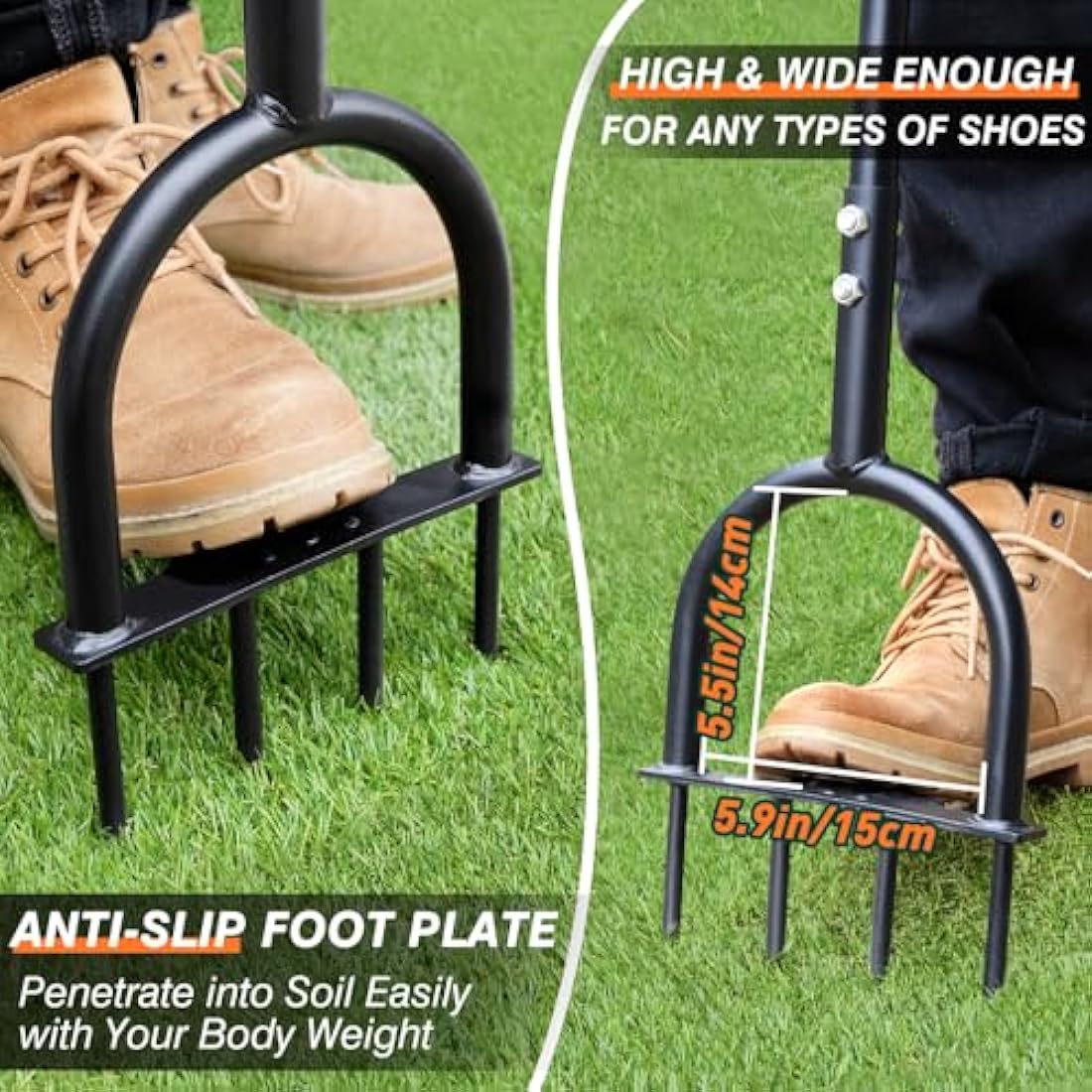 Colwelt Lawn Spike Aerator, Gardening Lawn Aerator for Compacted Soils and Lawns, Non-slip T-Handle Grass Spike Aeration with Four 9cm Solid Steel Spikes, 96cm