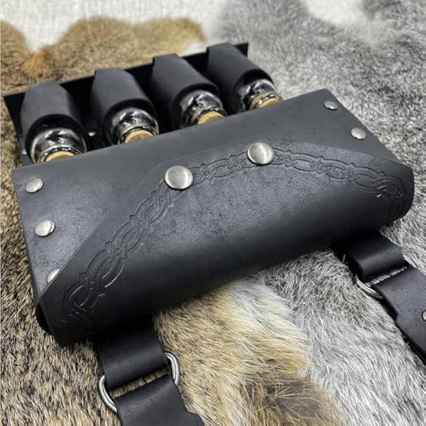 EpicCos 3 PCs Medieval Alchemy Belt Waist Pack Combo with Multiple Potion Bottles, Viking Rivet Belt Side Pouch for Cosplay (Black C)