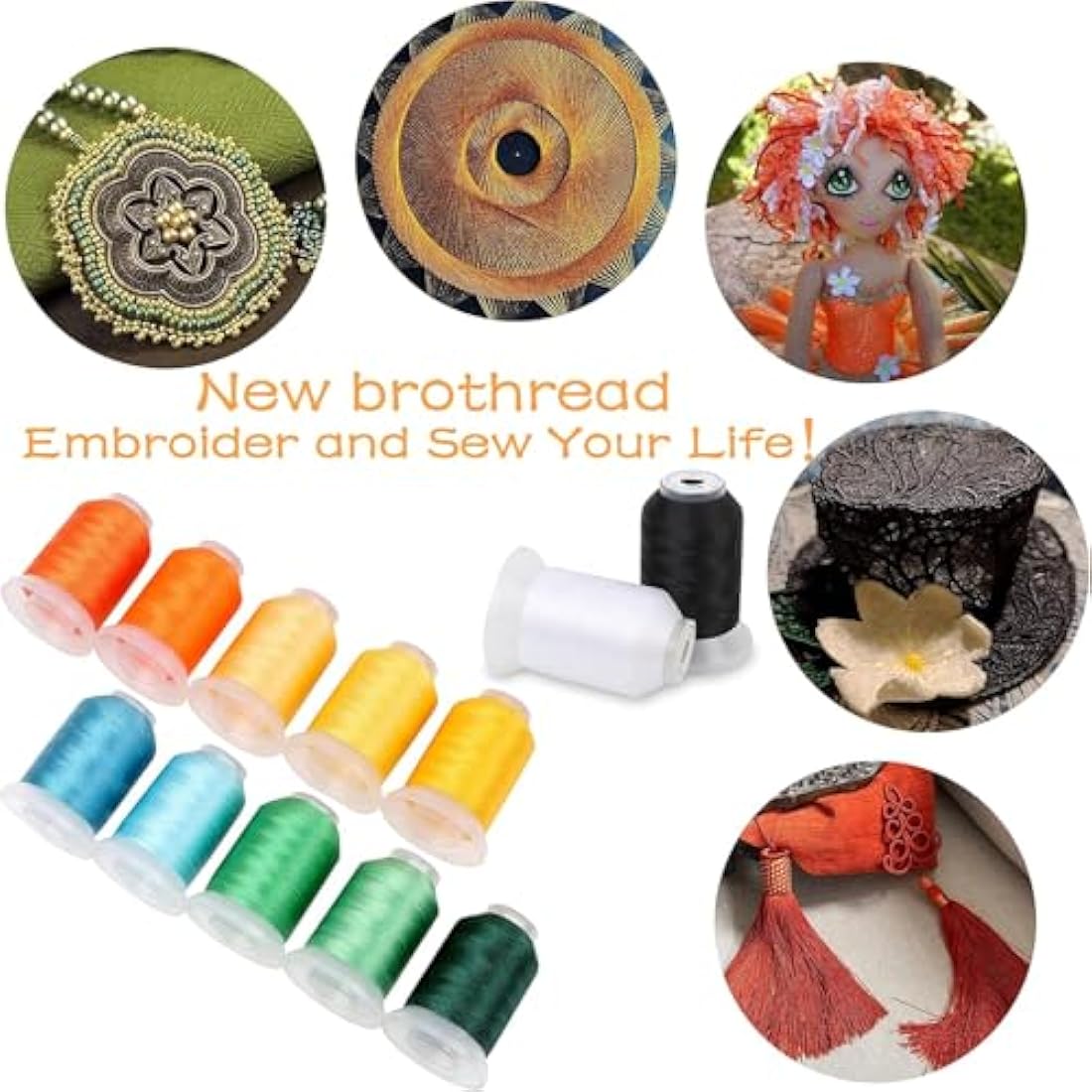New brothread 40 Brother Colours Polyester Machine Embroidery Thread Kit 500M (550Y) Each Spool for Brother Babylock Janome Singer Pfaff Husqvarna Bernina Embroidery and Sewing Machines