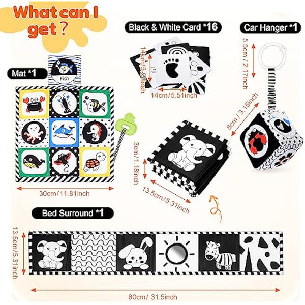 HappyKidsClub Black and White Sensory Toys, Baby 0-6 Months Montessori for Babies 6-12 Soft Book 6 Plus Tummy Time Gifts Newborn Toys