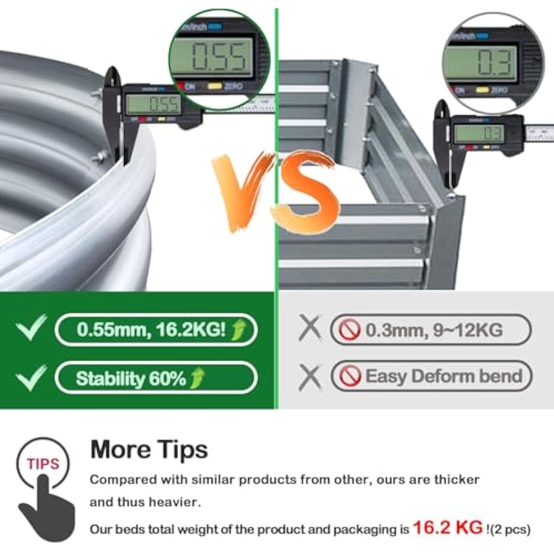 2Pcs Raised Garden Bed 6x3x1 FT Galvanized Raised Garden Boxes Outdoor Galvanized Planter Box Garden Planter with Metal Plant Climbing Stand for Vegetables Flowers Herb (6×3×1 FT/180 * 90 * 29 CM)