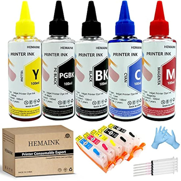 HEMAINK Refillable Ink Cartridges and 5 Bottles Ink Compatible with PGI-580XXL CLI-581XXL,for Pixma TS6150 TS6151 TS6250 TS6251 TS6350 TS6351 TS705 TR7550 TR8550 TS9150 TS9155 TS9550 Printer