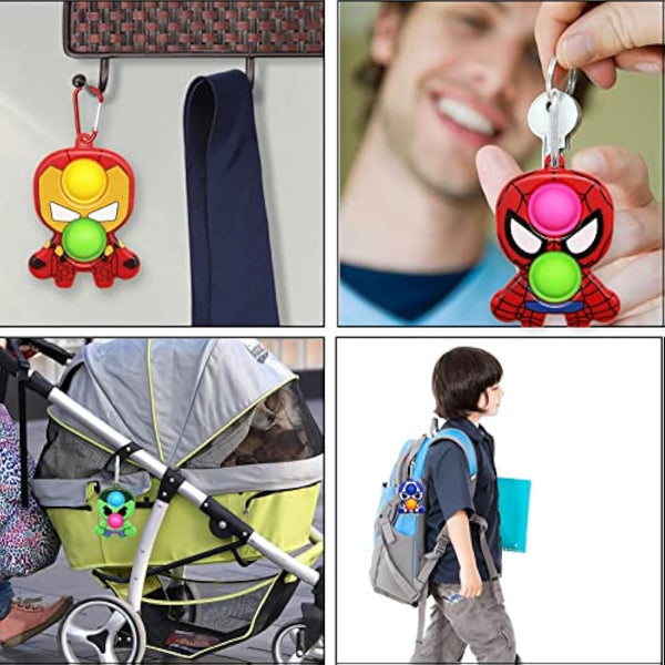 Hioph 4 Pcs Pop It Bubble Fidget Sensory Keyring, Stress and Anxiety Relief Handheld Cartoon Keychain, Cute Fidget Pendant, Silicone Key Charm Ornaments, Party Favour Gifts for Kids