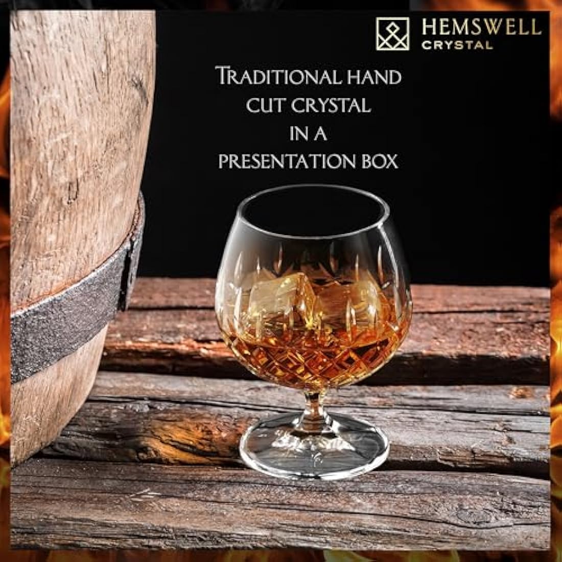 Hemswell Crystal Single Brandy Glass - Goblet Cut Crystal Brandy Glasses with Presentation Box - Snifter for Cognac 250ml European - Wicklow