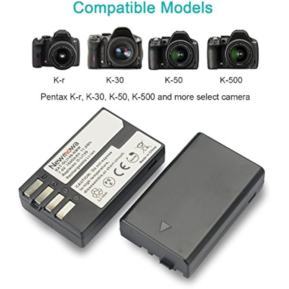 Newmowa D-Li109 Replacement Battery (2-Pack) and Dual USB Charger for Pentax D-Li109 Pentax K-R KP K-30 K-50 K-500 K-S1 K-S2