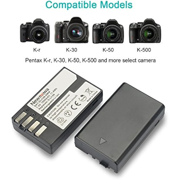 Newmowa D-Li109 Replacement Battery (2-Pack) and Dual USB Charger for Pentax D-Li109 Pentax K-R KP K-30 K-50 K-500 K-S1 K-S2