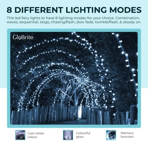GloBrite 1000 LED Fairy Lights - Versatile with 8 Modes, Outdoor and Christmas Tree Lights - Waterproof, Cool White
