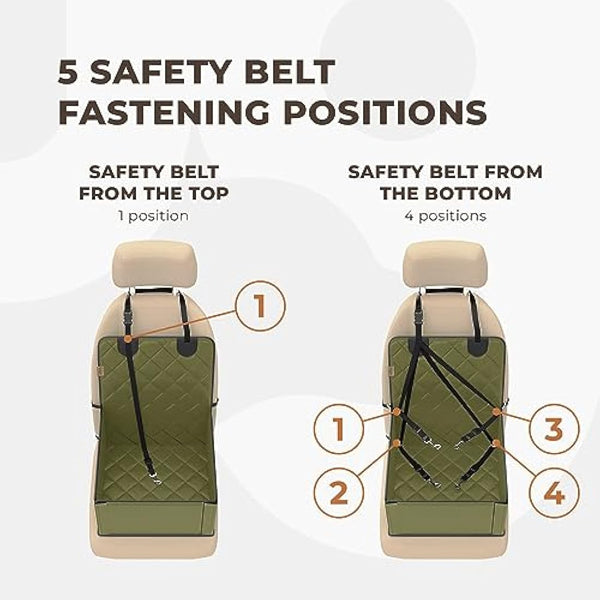 Wuglo Extra Stable Dog Car Seat - Robust or Puppy for Small to Medium-Sized Dogs Reinforced Walls and 3 Belts Waterproof Pet Back Front (Khaki) (ST-1-BG)