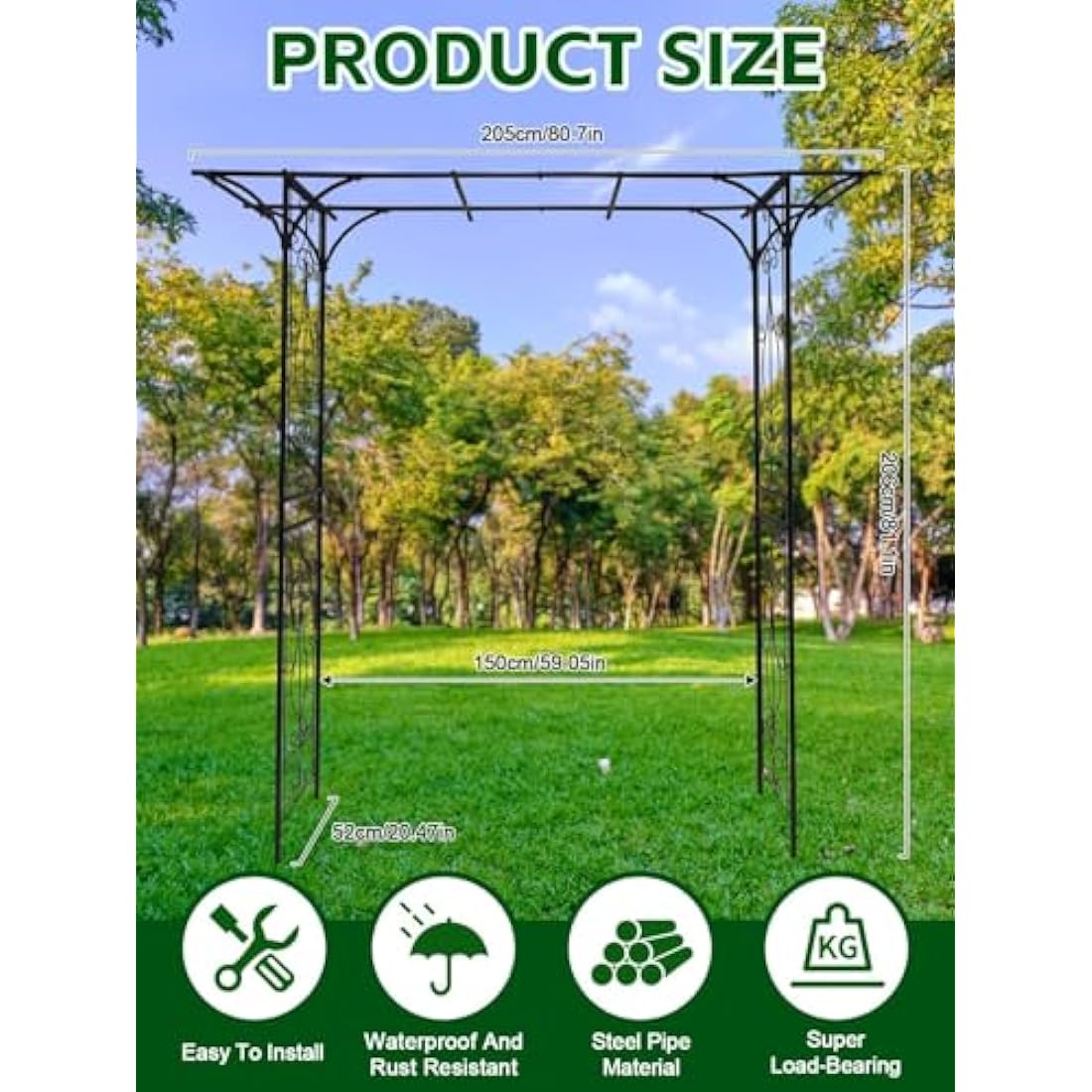 2 M Flat Top Garden Arch for Climbing Plant, Kalolary Heavy Duty Metal Garden Arch Arbor Wedding Trellis Archway Garden Tunnel Trellises Flower Vines Climbing Support for Lawn Backyard Patio Outdoor