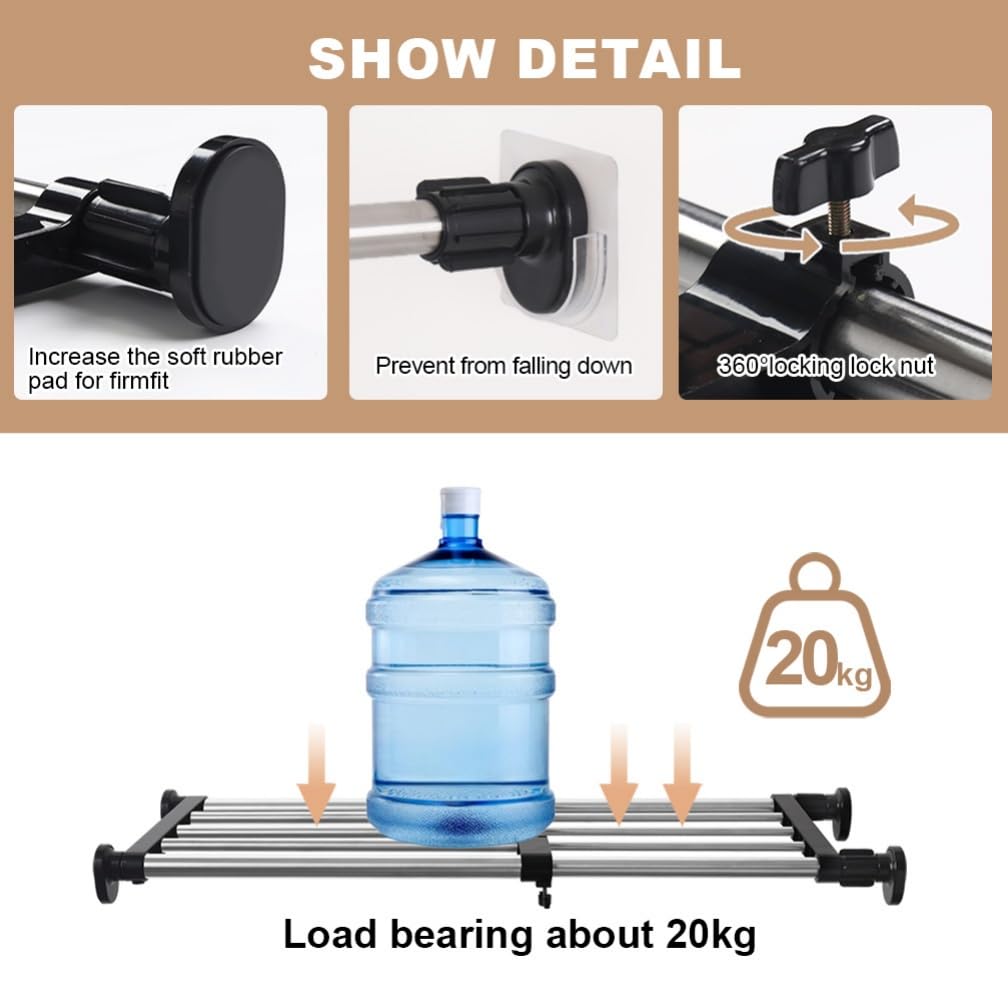 Hershii Expandable Closet Tension Shelf Rod Adjustable Metal Storage Rack Cabinet Organizer DIY Divider Separator Shelves for Wardrobe Cupboard