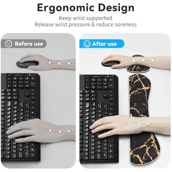 ZIBLY Wrist Rest Keyboard and Mouse Set - Non Slip Ergonomic Wrist Cushion Support Pad - Easy Typing,Pain Relief – Premium Silky Gel Memory Foam for Work from Home Gaming Computer Laptop