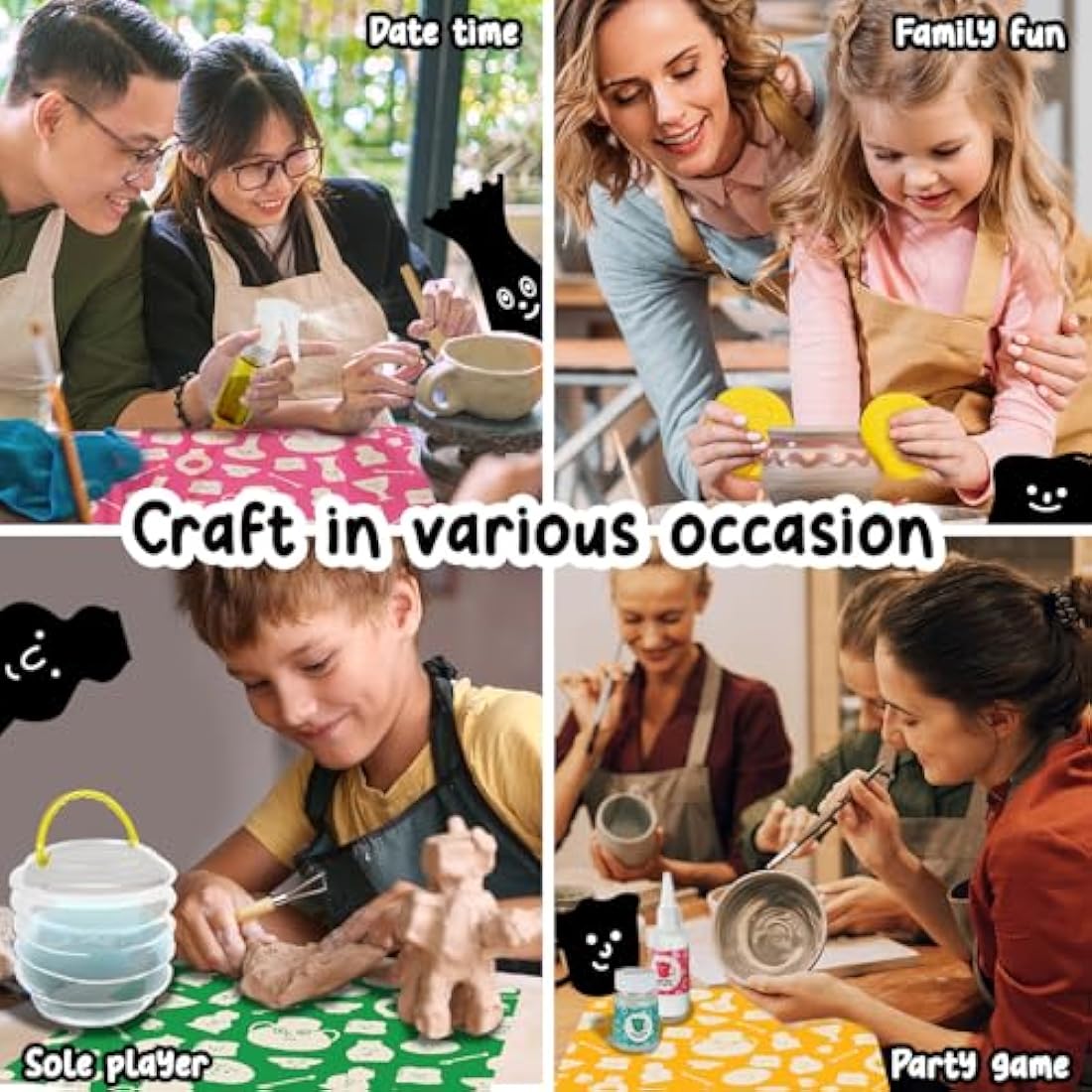 Air Dry DIY Clay Pottery Kit for Beginners & Adults, Sculpting Tools Set & Step-by-Step Guide 12 Paints Paintbrush Varnish Sponge Teen Birthday Gift