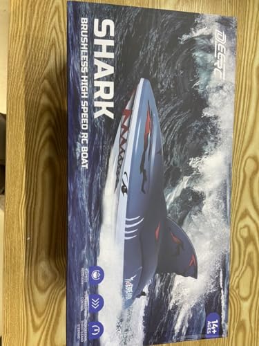 DEERC Fast Brushless RC Shark Boat for Adults, 30+MPH 3S High Speed Remote Control Speed Boat with LED Lights, Summer Toy Gift for Kids