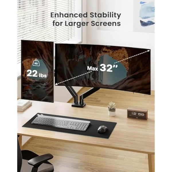 ErGear Dual Monitor Arm Desk Mount for 17 to 32 Inch Screens, Dual Stand for Curved Flat Screens, Double Monitor Arm Support VESA 75/100 mm