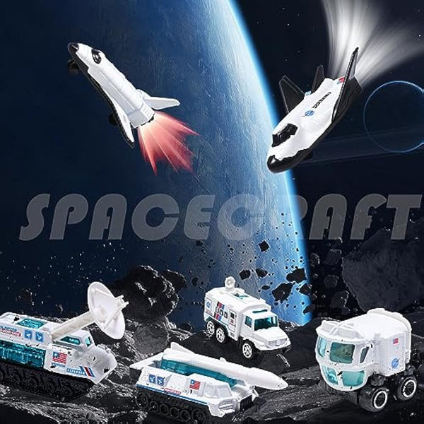 Diecast 6PCS Explore Space Spaceship Gift Set, Rocket Shuttle Toy Probe Mobile Lab Mini Space Fleet Toys for Boys Girls 3 Years Old and Up Creative Gifts