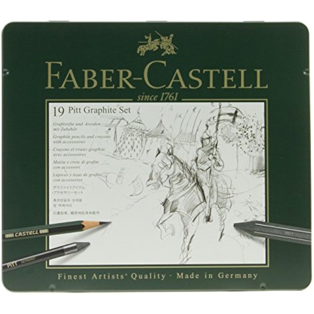 Faber-Castell Pitt Medium Professional Quality Graphite Pencil Set in Metal Case (Pack of 19)