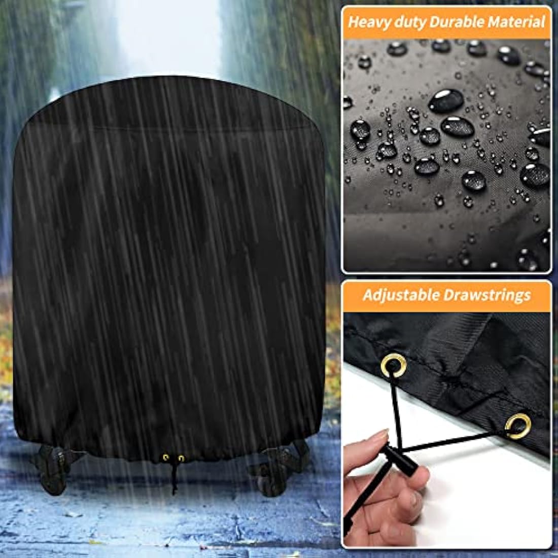 RICHIE Round Barbecue Cover, Kettle BBQ Cover 73x71cm Waterproof Heavy Duty 420D Oxford Fabric Round Gas Grill Covers with Drawstring Cord, Outdoor Grill Cover UV Resistant, Windproof & Rip-Proof