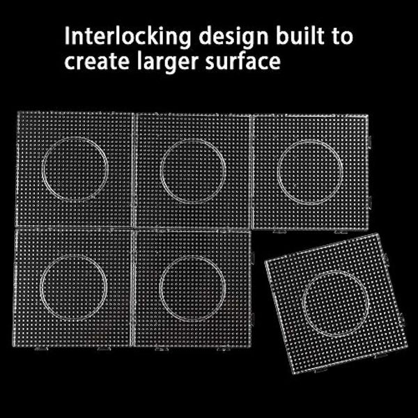 Fuse Bead Boards, 6Pcs 5mm Large Square Clear Plastic Beads Pegboards with 2Pcs Beads Tweezers and 6Pcs Lroning Paper for Kids Craft Beads