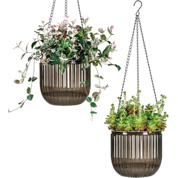 Josteve 6.5 Inch 2 Pcs Self Watering Hanging Planter Indoor Plant Pots with Drainage Holes, Outdoor Hanging Planters Flower Pot Basket, Visible Water Level, Plant Hanger Home Decor, Gardening