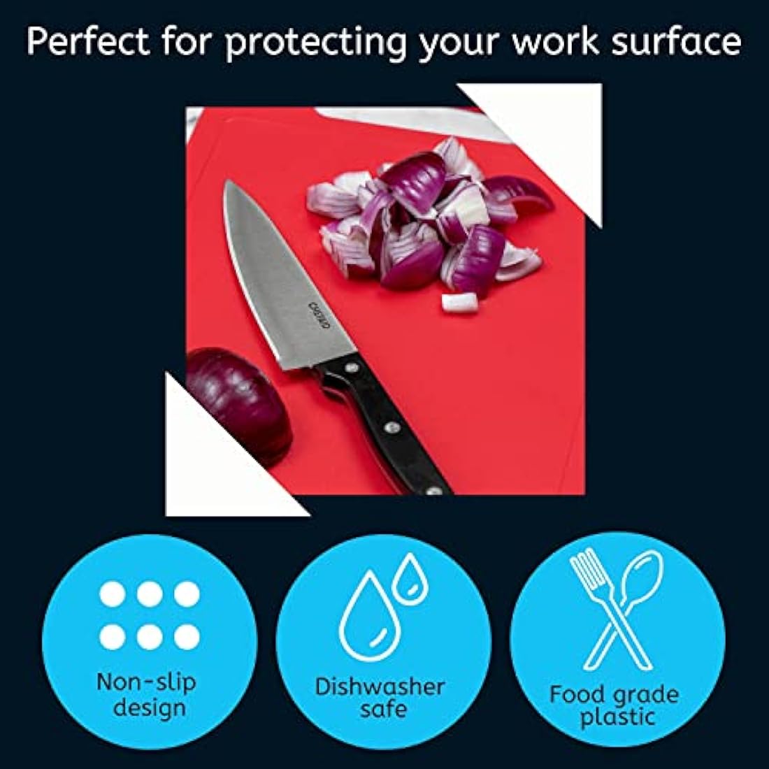 Chef Aid Large Multi-Colour Chopping Board Set, Multipurpose Anti-Slip Surface, Easy to Clean and Dishwasher Safe with Handle, Pack of 4 Cutting Boards Each Measuring 40 x 30cm