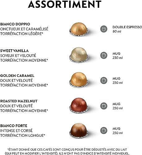 Nespresso Vertuo Barista Creations Assortment of 50 Capsules - 10x Vanilla Custard Pie, 10x Caramel Cookie, 10x Hazelino Muffin, 10x Bianco Leggero, 10x Bianco Forte