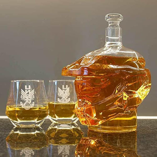 The Source Wholesale Halo Master Chief Glass Decanter and 4 Tumbler Glasses Collectable Drinking Set