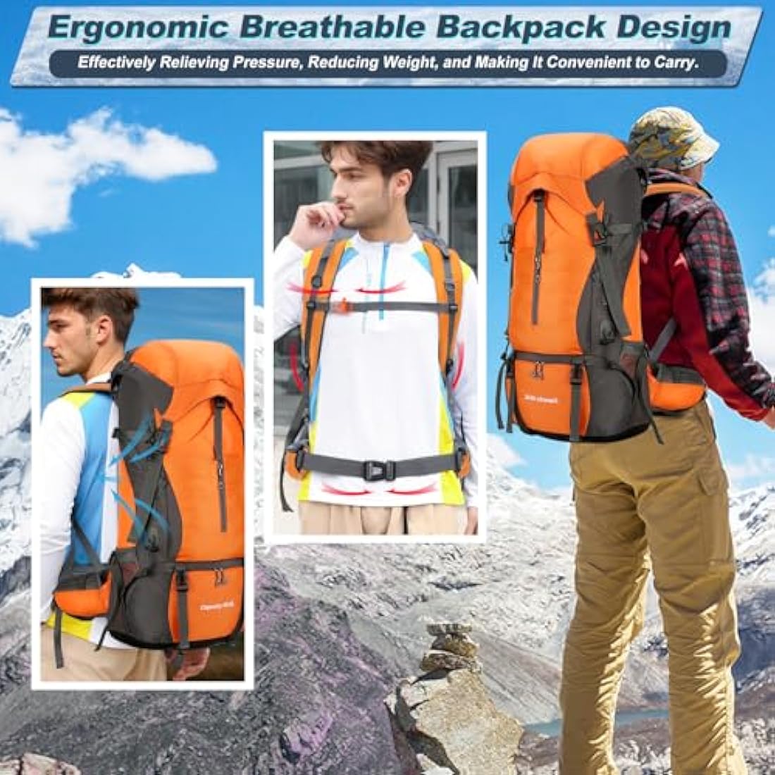 Durable 70L Hiking Camping Backpack with Waterproof Rain Cover, Lightweight Outdoor Sport Travel Daypack 65L+5L Rucksack for Climbing Touring Ultralight High-Capacity for Men and Women