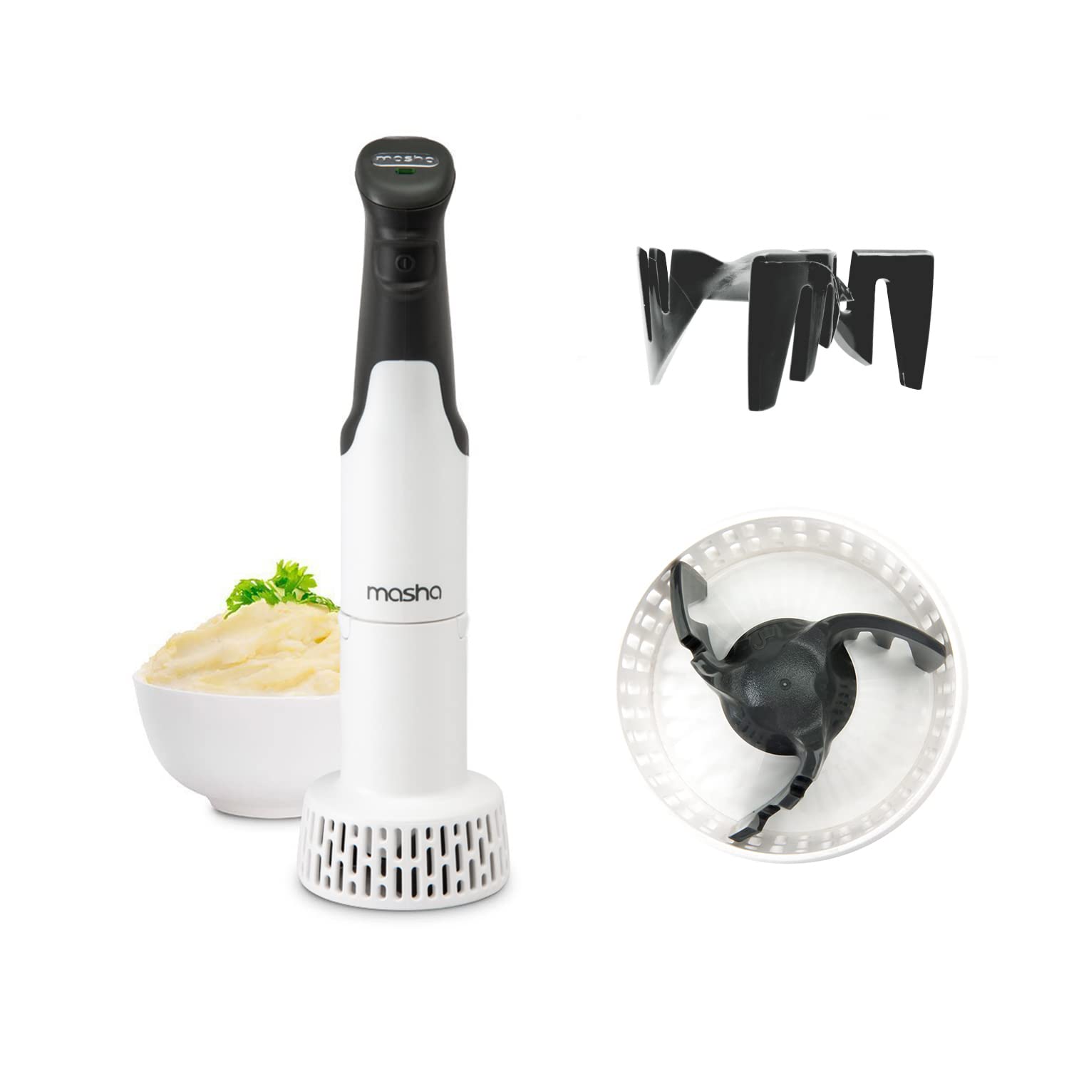 Masha Official Electric Potato Masher Hand Blender 3-in-1 Multi Tool Blends Purees Whisks | Immersion Mixer | Vegetables & Potatoes | Soup Makers