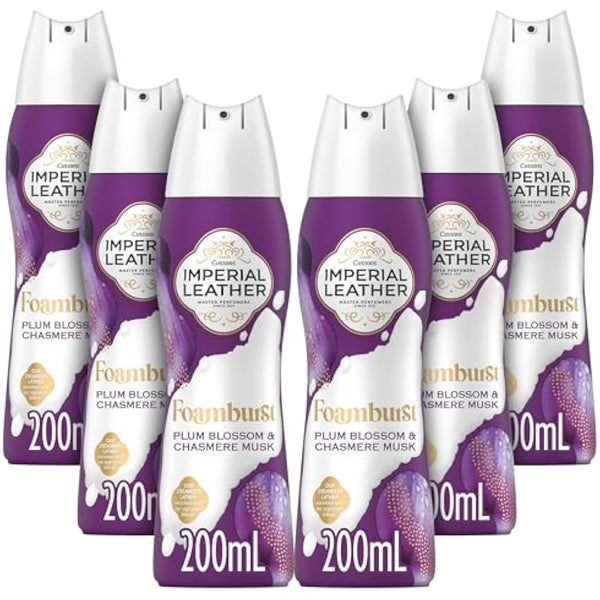 Imperial Leather Foamburst Relaxing Shower Gel, Plum Blossom & Cashmere Musk Body Wash, Luxurious Foam Lather, Gentle Skin Care, Bulk Buy, Pack of 6 x 200ml