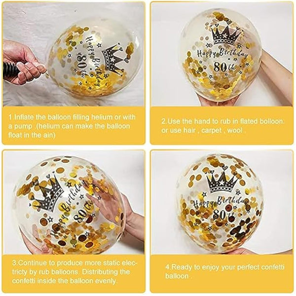 14 Pieces 80th Happy Birthday Decorations Kit, Birthday Party Decoration Including Party Supplies Birthday Straps 9ft Banner Triangle Flags Confetti Latex Balloons